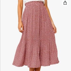 Exlura High Waisted Pink Polka Dot Skirt with Pockets